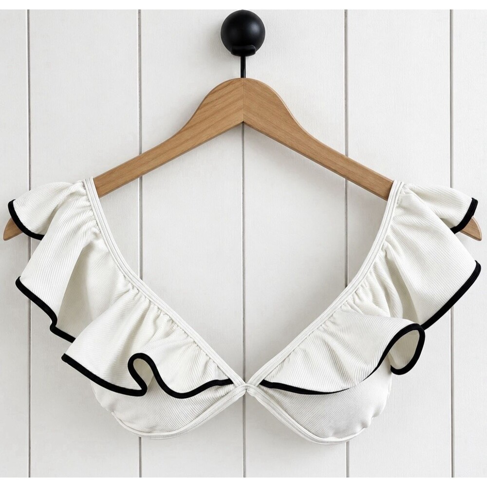 Antonio Melani Spectator RFL Bralette Bikini Top M Ivory Black Ruffle New